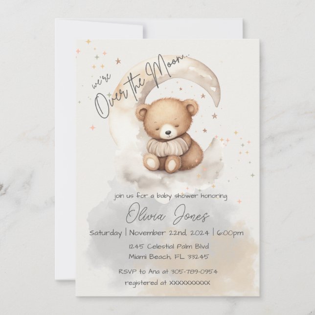 Invitation au Baby shower de l'ours en peluche sur (Devant)