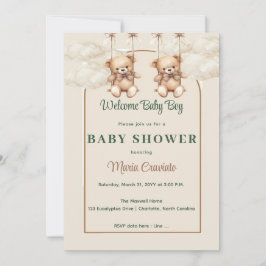 Invitation au Baby shower de l'ours en peluche vin