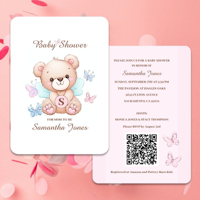 Invitation au Baby shower de l'ours mignon avec co (Create cute baby shower invitations with your very own QR code)