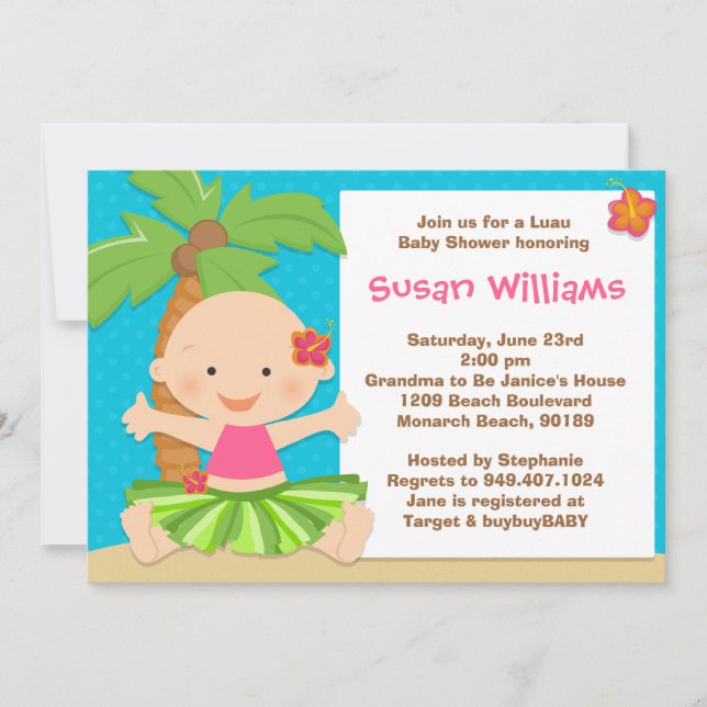 Invitation au Baby shower de Luau (Devant)