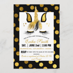 Invitation au Baby shower de l'Unicorne Gold et Bl