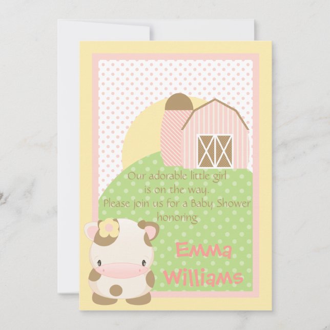 Invitation au Baby shower de moto-vache de la ferm (Devant)