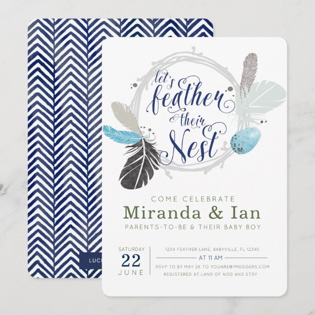 Invitation au Baby shower de nid Boho (Devant / Derrière)