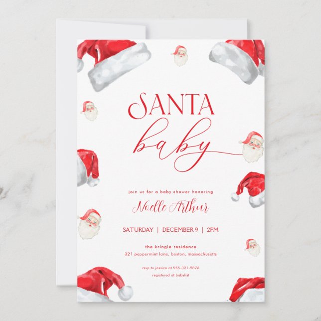 Invitation au Baby shower de Noël Père Noël (Devant)