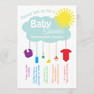 Invitation au Baby shower de nuage arc-en-ciel