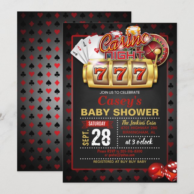 Invitation au Baby shower de nuit Casino (Devant / Derrière)