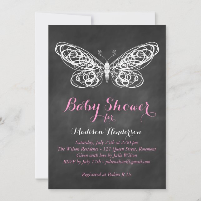Invitation au Baby shower de papillon en tableau n (Devant)