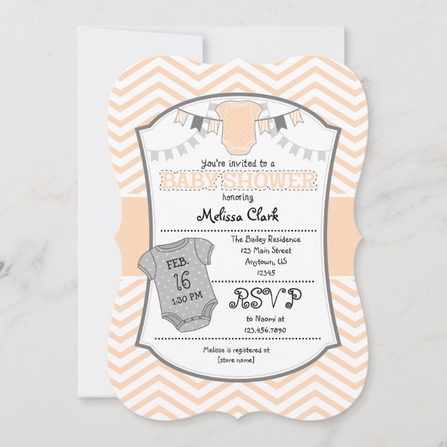 Invitation au Baby shower de Peach Grey Chevron (Devant)