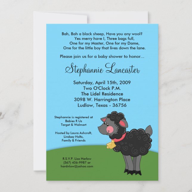 Invitation au Baby shower de pépinière de moutons  (Devant)