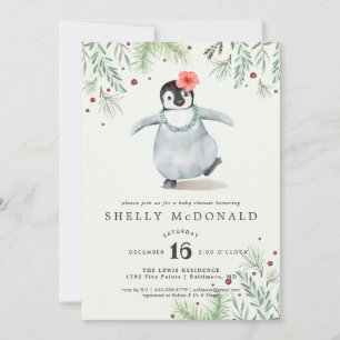 Invitation au Baby shower de pingouin d'hiver