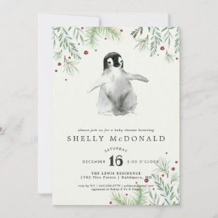 Invitation au Baby shower de pingouin d'hiver