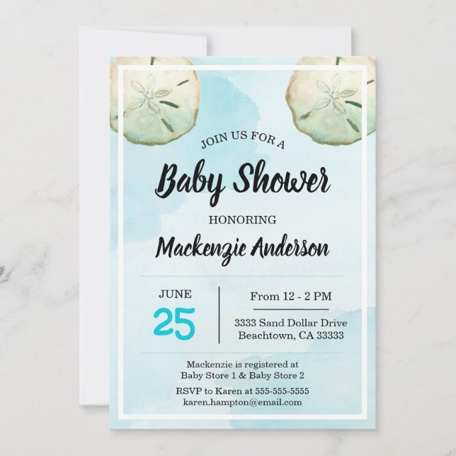 Invitation au Baby shower de plage de sable Dollar (Devant)