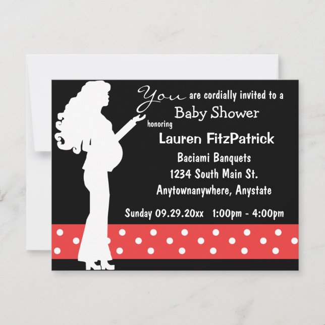 Invitation au Baby shower de points Polka rouge et (Devant)