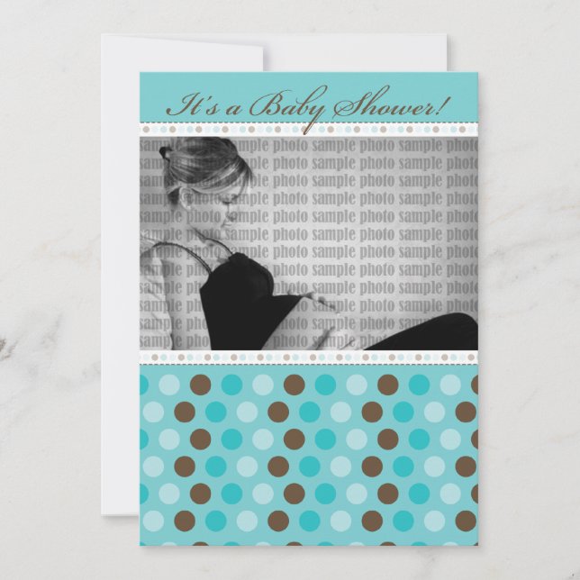 Invitation au Baby shower de points Turquoises au  (Devant)