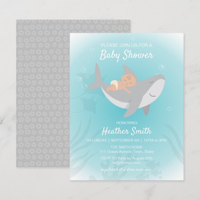Invitation au Baby shower de requin doux (Devant / Derrière)