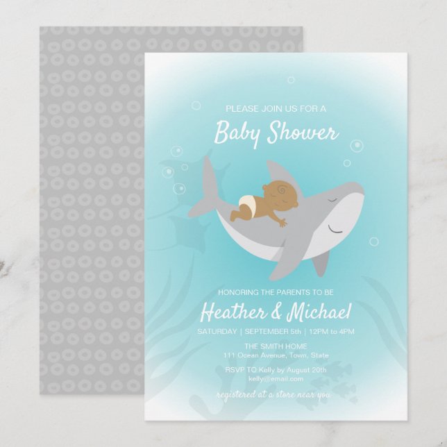 Invitation au Baby shower de requin doux (Devant / Derrière)