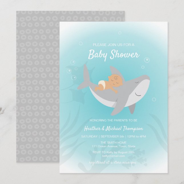 Invitation au Baby shower de requin doux (Devant / Derrière)