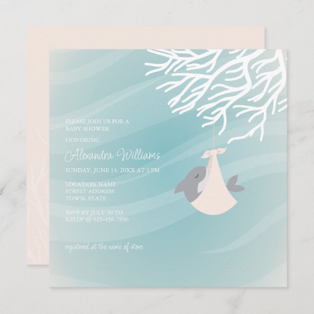 Invitation au Baby shower de requin doux (Devant / Derrière)