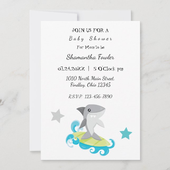 Invitation au Baby shower de requins (Devant)
