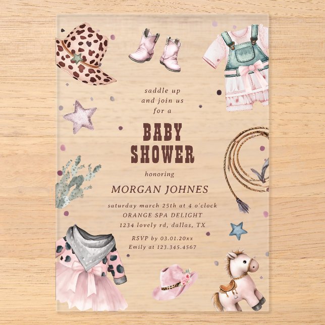 Invitation au Baby shower de rodéo rose de Cowgirl (Recto)