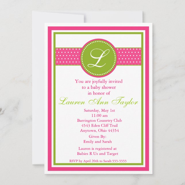 Invitation au Baby shower de ruban Monogramme (Devant)