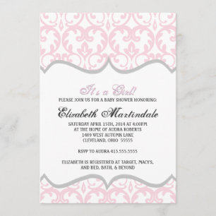 Invitation au Baby shower de ruban rose du coeur D