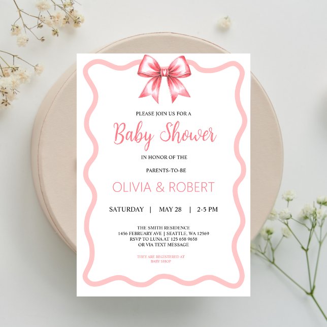 Invitation au Baby shower de ruban rose pour les f (Créateur téléchargé)