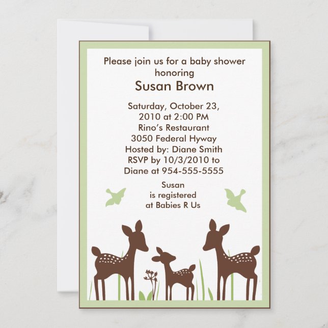 Invitation au Baby shower de saule biologique/cerf (Devant)