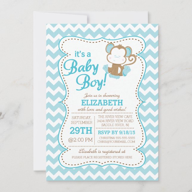 Invitation au Baby shower de singe de Jungle Safar (Devant)