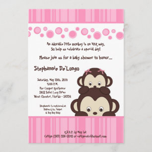 Invitation au Baby shower de singe Pop Rose 5x7