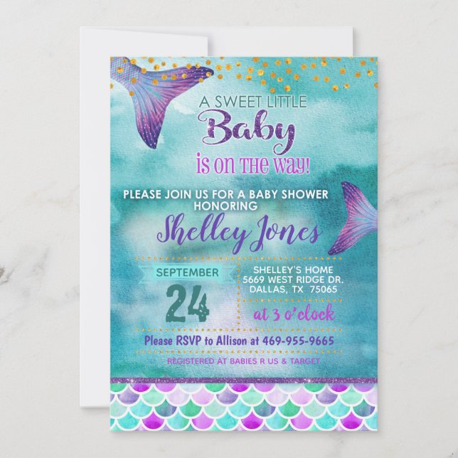 Invitation au Baby shower de sirènes (Devant)