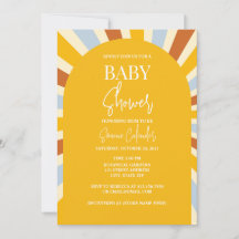 Invitation au Baby shower de soleil rétro coloré
