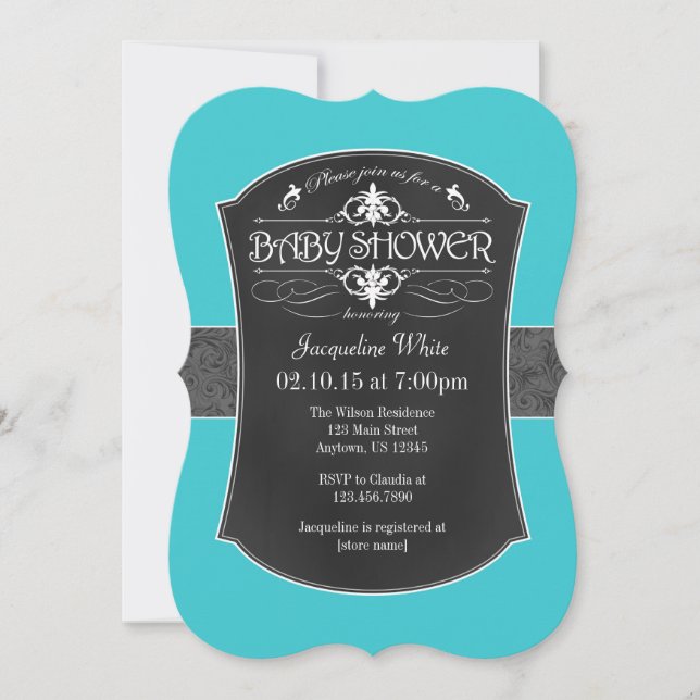 Invitation au Baby shower de tableau noir gris tur (Devant)