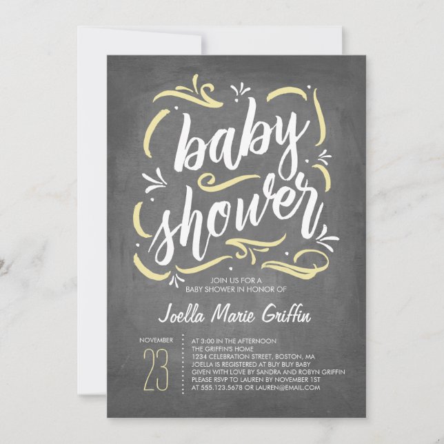 Invitation au Baby shower de tableau noir le plus  (Devant)