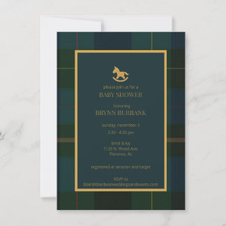 Invitation au Baby shower de Tartan Vert et Marine