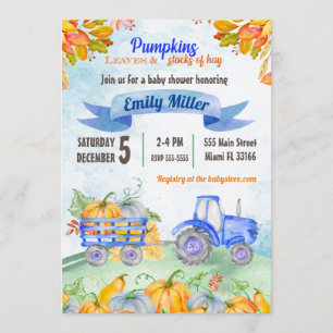 Invitation au Baby shower de tracteur Citrouille d