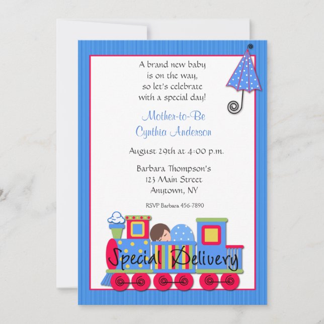 Invitation au Baby shower de train Choo Choo (Devant)