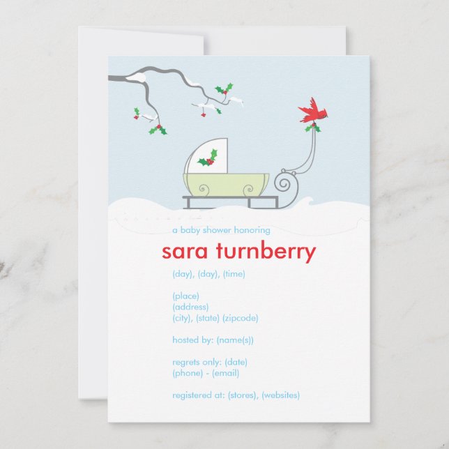 Invitation au Baby shower de traîneau d'hiver (Devant)