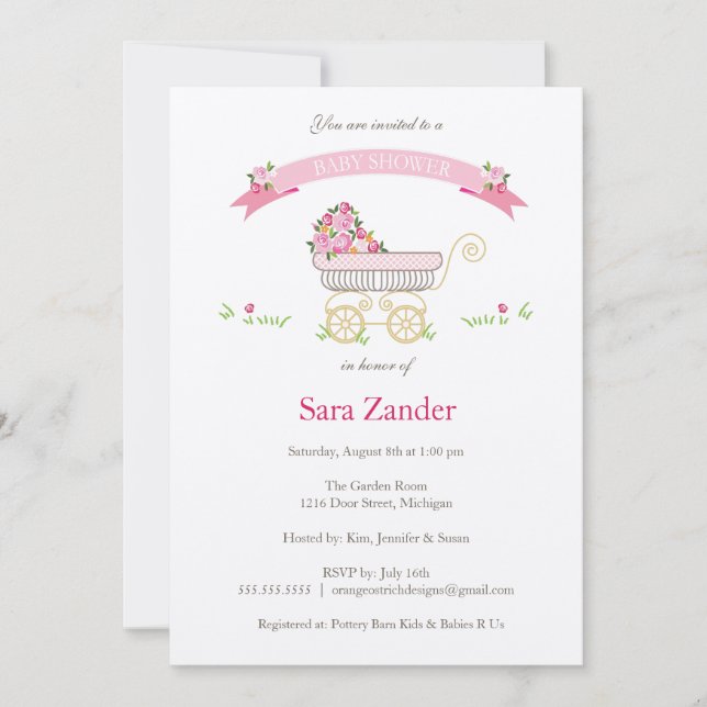Invitation au Baby shower de transport de bébés ro (Devant)