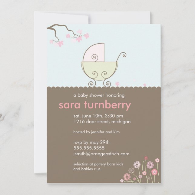 Invitation au Baby shower de transport - rose et v (Devant)