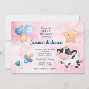 Invitation au Baby shower de vache aquarelle