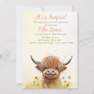 Invitation au baby shower de vache Highland