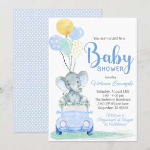 Invitation au Baby shower de voiture pour éléphant