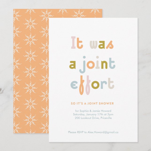Invitation au Baby shower d'effort conjoint (Devant / Derrière)
