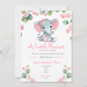 Invitation au Baby shower d'éléphant de fille vert