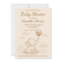 Invitation au Baby shower d'éléphant doux