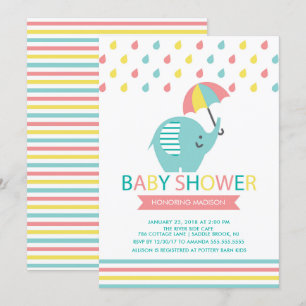 Invitation au Baby shower d'éléphants colorés