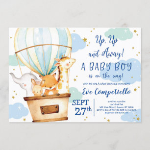 Invitation au Baby shower des animaux de ballon à 