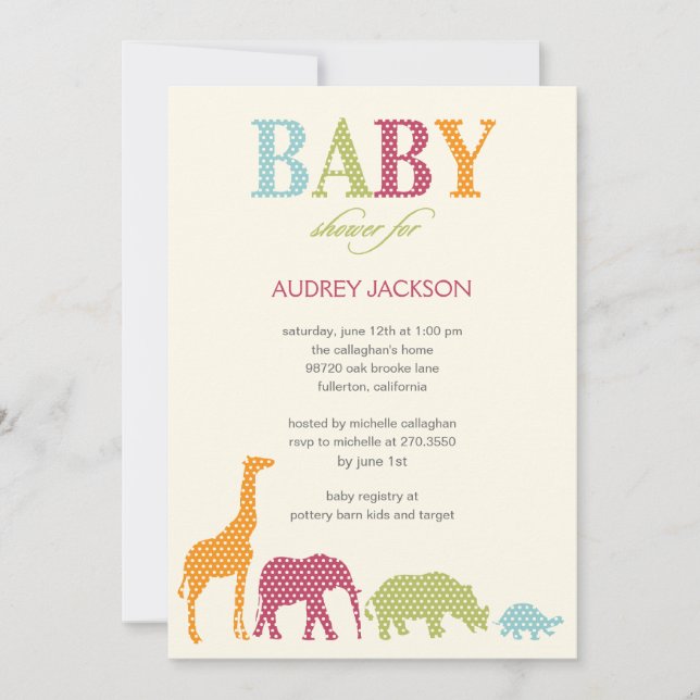 Invitation au Baby shower des animaux de fond - ro (Devant)