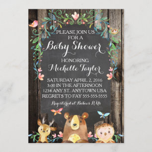 Invitation au baby shower des animaux de forêt